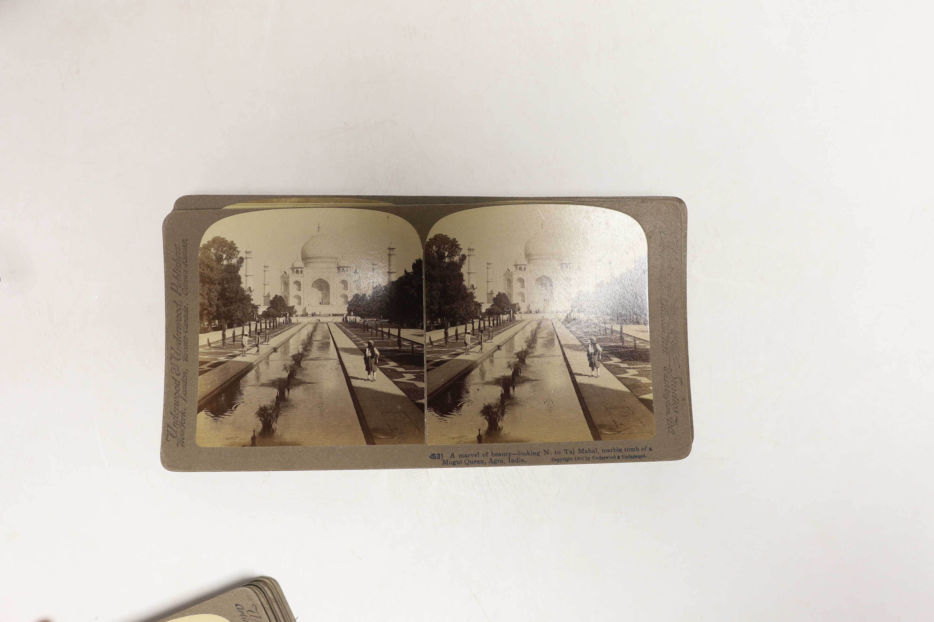 A stereoscopic viewer and assorted monochrome cards of Africa and India, etc.